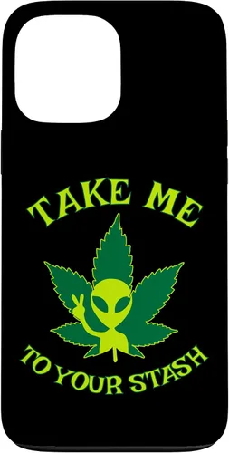 Vista 23 de iPhone 16 Alien Weed Leaf Stoner 420 Stash Fiction Pot Lovers Design Case