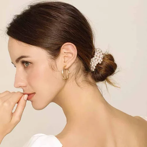 Vista 5 de 8 ligas para el cabello con perlas, elásticas blancas, elásticas para coleta de caballo, elegantes y elegantes, elegantes y elegantes, accesorios
