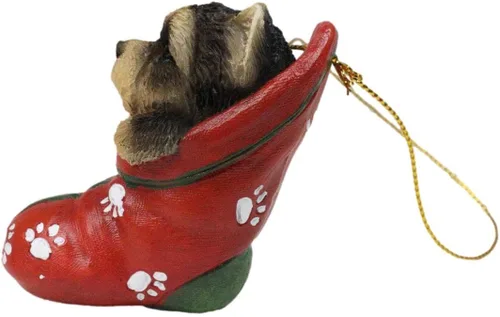 Vista 4 de Ebros Gift Figura decorativa colgante de Yorkie Yorkshire Terrier con ojos de cristal, adorable animal para mascotas, decoración festiva