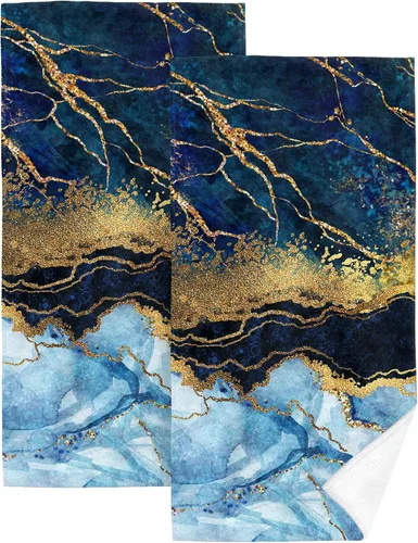 Vista 7 de Juego de 2 toallas de mano de baño con textura de mármol, suaves, absorbentes, negras y doradas, toallas decorativas para baño, cocina, deportes