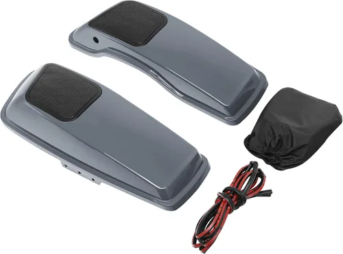 Vista 25 de TCT-MOTORPARTS Alforjas de mezclilla negra con tapas, bocina de 5 x 7 pulgadas, rejillas para Harley Street Glide Road King Road Glide Ultra Limited