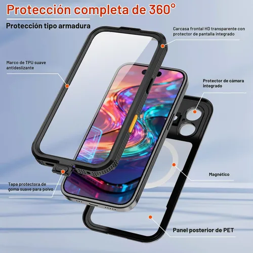 Vista 9 de Funda impermeable para iPhone 17, certificada IP68, grado militar a prueba de golpes y polvo para iPhone 17 (6.3" 2025), compatible con MagSafe Negro