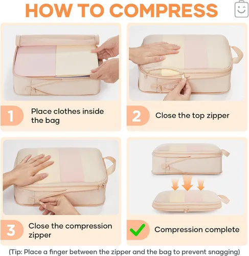 Vista 3 de Veken Juego de 26911 cubos de compresión para artículos esenciales de viaje, bolsas organizadoras compresibles expandibles para equipaje grande