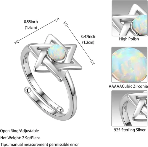 Vista 23 de Jewmon Anillo de plata de ley con estrella de David para mujer – Anillo ajustable Magen David – Amuleto Wicca – Regalos judíos