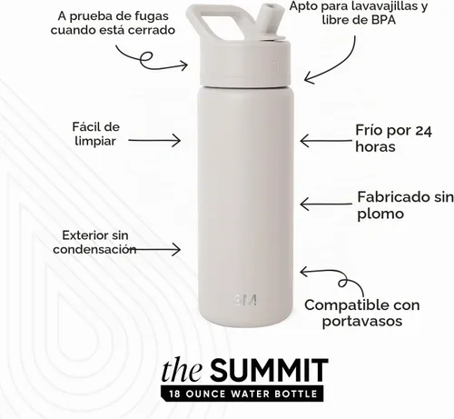 Vista 2 de Simple Modern botella de agua reutilizable con tapa con pajilla, para niños, termo de acero inoxidable con aislamiento al vacío, para la escuela