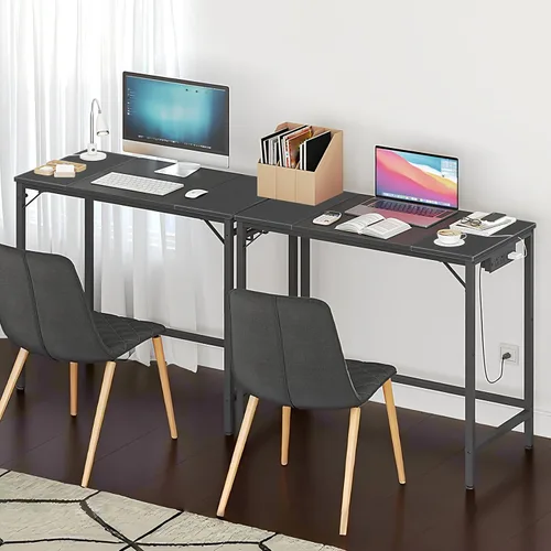 Vista 7 de HOOBRO BB40UDN01 - Escritorio pequeño de 31.5 pulgadas con toma de corriente, mesa de escritura con puertos de carga USB y 3 ganchos para oficina