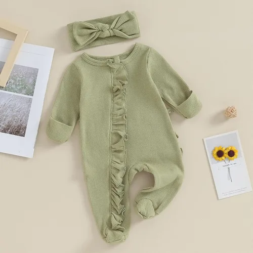 Vista 7 de Ropa para bebé recién nacida, con volantes, con cremallera, para llegar a casa, ropa de otoñoinvierno de 0 a 12 meses