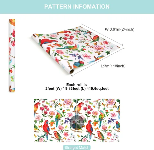 Vista 9 de Papel tapiz de 24 x 118 pulgadas de ancho, diseño floral de peonía y pájaro, papel tapiz de hojas de vinilo extraíble, autoadhesivo de mariposa