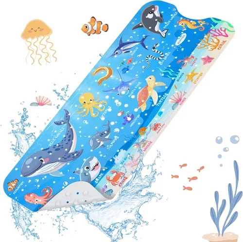 Vista 9 de SHUCHING Tapete de baño para bebé antideslizante de 40 x 16 pulgadas, tapete de baño para niños, sin moho, tapete de ducha antideslizante para baño
