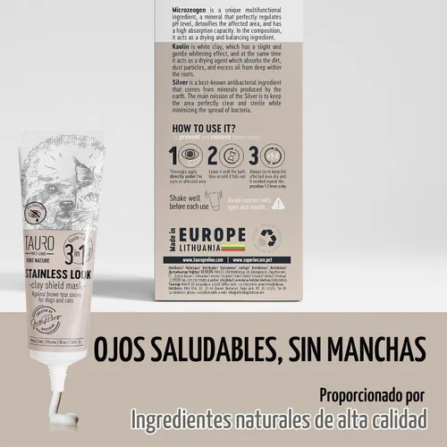 Vista 4 de Tauro Pro Line - Removedor de manchas de lágrimas natural para perros, máscara de arcilla, 1.69 onzas líquidas Fórmula de escudo suave, para ojos