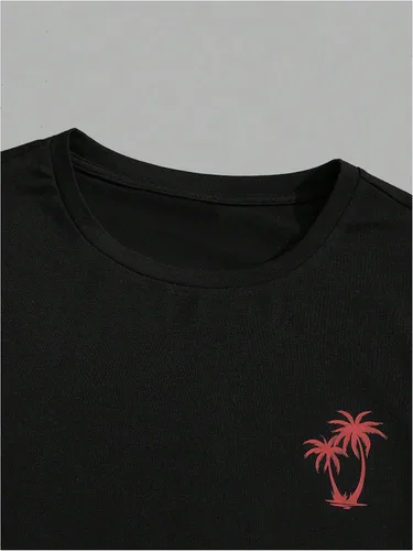 Vista 80 de GORGLITTER Conjunto de 2 piezas de camiseta gráfica de manga corta para hombre, estampado hawaiano con cordón y pantalones cortos