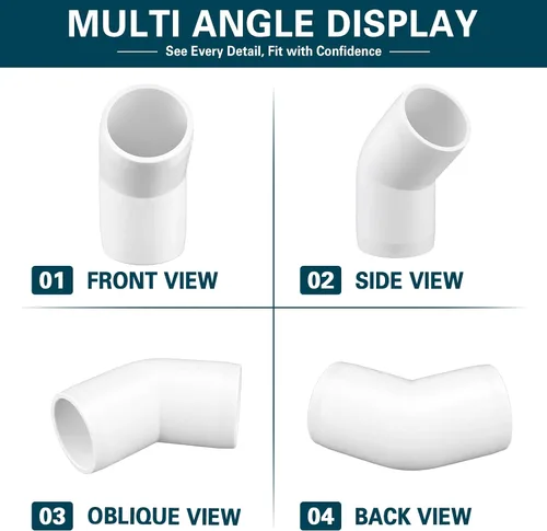 Vista 7 de Paquete de 12 accesorios de codo de 45 grados de PVC de 1 pulgada, conector de tubo de 2 vías de grado para muebles para construcción de estanterías