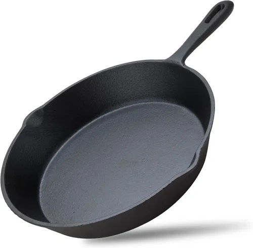 Vista 10 de Alpine Cuisine Plancha plana y comal de hierro fundido de 10 pulgadas Presazonada con mango duradero Utensilios de cocina de calefacción