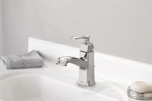 Vista 2 de Moen Conway WS84923 - Grifo de baño cromado de un solo orificio o centro con conjunto de drenaje, cromado