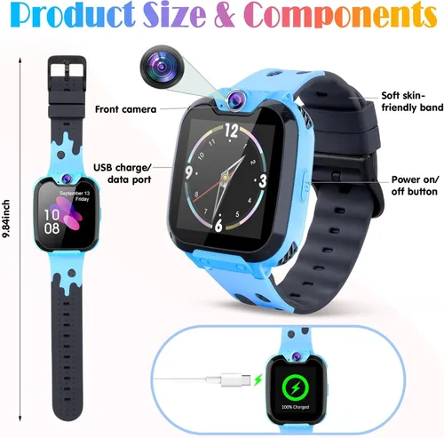 Vista 7 de Reloj inteligente Goodatech para niños y niñas, juguetes de aprendizaje con 16 juegos, llamadas telefónicas SOS, cámara, reproductor de música
