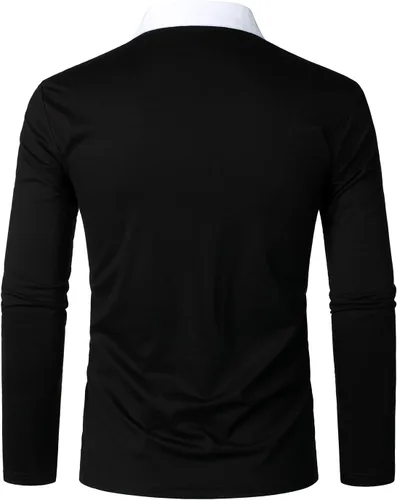 Vista 3 de HOOD CREW Camisas polo de manga larga para hombre con cremallera de bloque