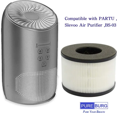 Vista 2 de PUREBURG Filtros de repuesto compatibles con PARTU y Slevoo BS-03 Purificador de aire, paquete de 2 unidades H13 True HEPA de 3 etapas de filtración