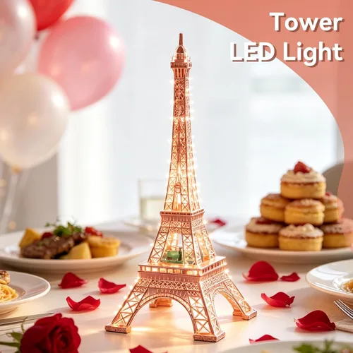 Vista 2 de Cyrank Lámpara LED de torre Eiffel, luz LED, torre Eiffel, figura de mesa parisina, decoración decorativa de París para sala de estar, dormitorio
