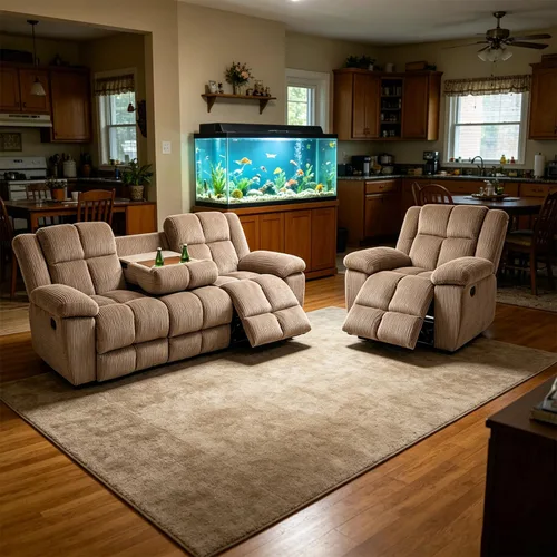 Vista 16 de Juego de sofá reclinable para muebles de sala de estar, juego de sofá y silla reclinable de pana verde, tela manual, sofá reclinable de 3 plazas