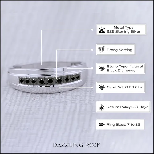 Vista 3 de Dazzlingrock Collection 0.23 Ctw Round Natural Diamond Nine Stone Single Row Wedding Band for Men in 925 Sterling Silver Negro diamond