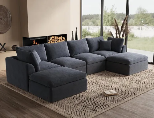 Vista 25 de ohllob Sofás seccionales Cloud de 110 pulgadas para sala de estar, sofá deshuesado en forma de L con otomana, sofá modular de 3 plazas, color negro