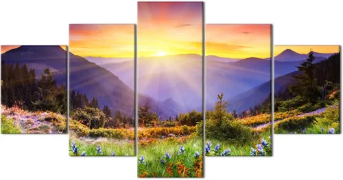 Vista 46 de TUMOVO 5 piezas de arte en lienzo para pared, hermoso castillo de piedra de cisne con paisajes naturales de selva al atardecer, paisajes naturales