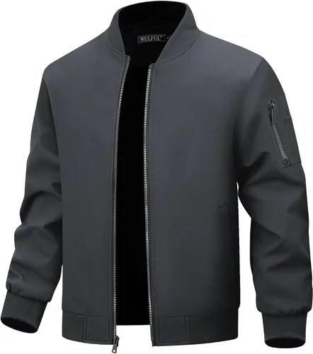 Vista 10 de WULFUL Chaqueta Bomber para Hombre Ligera Casual Cortavientos con Cremallera Abrigo con Bolsillo