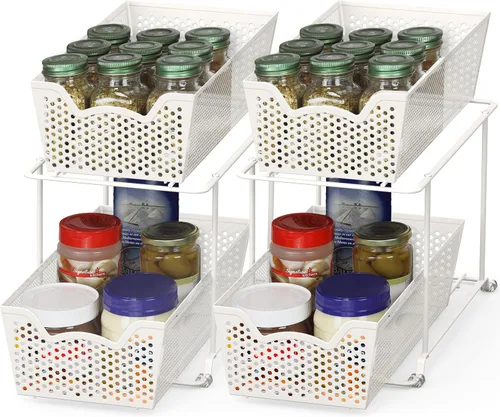 Vista 10 de Simple Houseware - Cajón organizador de cesta deslizante de 2 niveles, bronce