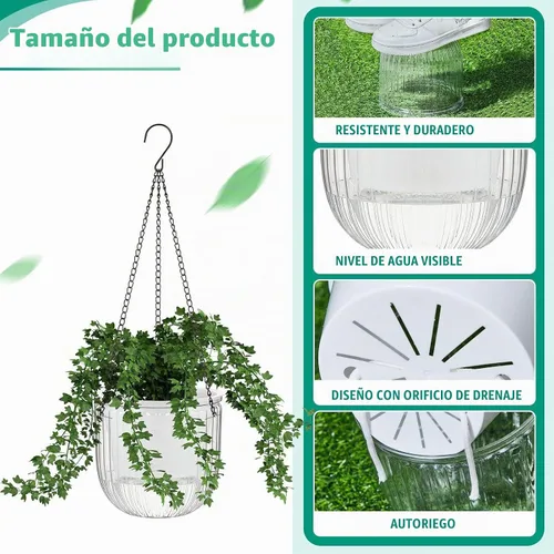Vista 4 de Meanplan 4 macetas colgantes de riego automático para interiores de 6.5 pulgadas, cestas colgantes para plantas al aire libre, maceta de plástico
