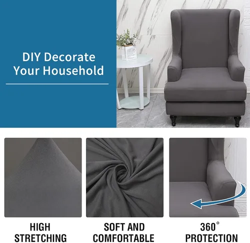 Vista 19 de Eco-Ancheng Funda para silla Wingback, 2 piezas, respaldo de ala, fundas de elastano para sillón con respaldo de ala, fundas para sillón con parte