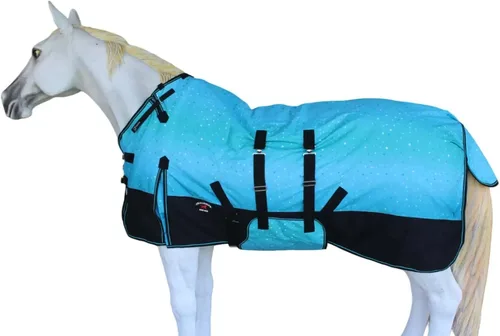 Vista 11 de CHALLENGER Manta de invierno impermeable de 80 pulgadas 1200D para caballo de lluvia ligera 394B Turquesa/Morado/Ombre