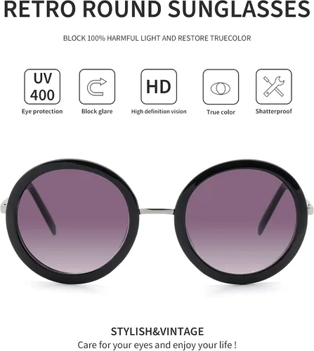 Vista 2 de JOOX Gafas de sol redondas para mujer, gafas de sol clásicas estilo retro, 100% protección UV
