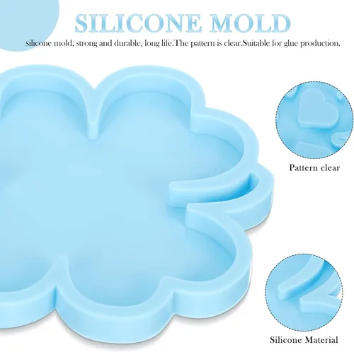 Vista 7 de ABOOFAN 2 moldes de silicona para trébol de cuatro hojas, molde de resina de trébol del día de San Patricio, llavero, moldes de resina epoxi