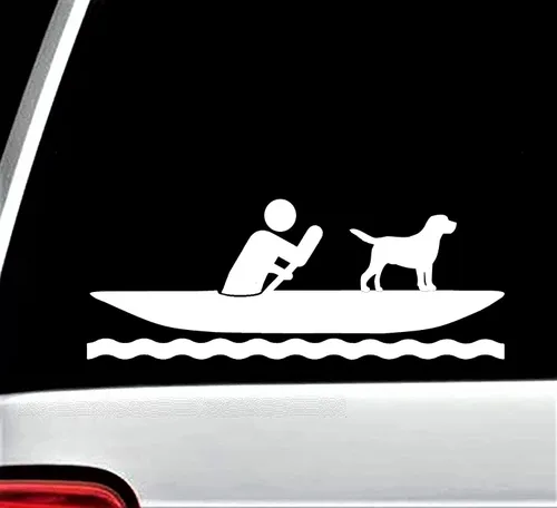 Vista 5 de Pegatina de kayak con perro para ventana de coche BG 690
