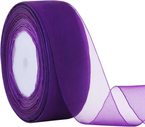 Vista 12 de Hapeper Cinta de organza transparente de 1 1/2 pulgadas, 50 yardas/rollo (negro)