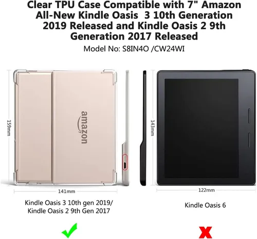 Vista 2 de Aircawin Funda transparente para Kindle Oasis de 7 pulgadas con protector de pantalla de vidrio templado, funda transparente para Kindle Oasis