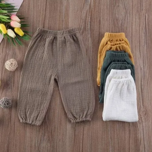 Vista 3 de Pantalones deportivos de algodón y lino para bebé, pantalones largos básicos elásticos, pantalones largos con harén, ropa de otoño