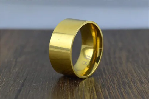 Vista 5 de Fashion Month Anillo de acero inoxidable de 0.394in de ancho para hombre y mujer, color plateado, oro rosa de 18 quilates, banda grande y pulida