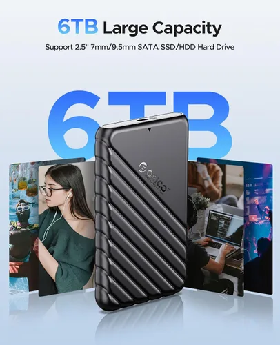 Vista 4 de ORICO Carcasa para disco duro externo de 2,5 pulgadas, USB 3.0 a SATA III, para SATA HDD SSD de 7mm y 9,5mm, sin herramientas [con soporte UASP]