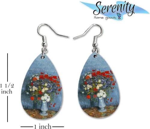 Vista 29 de Van Gogh - Juego de aretes colgantes divertidos Lindos aretes de joyería para niñas y mujeres Impresión de doble cara Regalo de cumpleaños