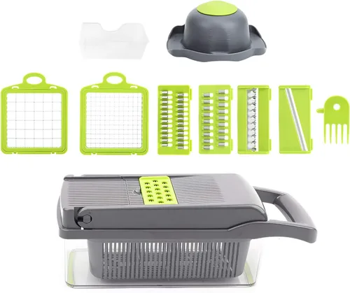 Vista 7 de Picador de verduras, picador de cebolla, rebanadora de mandolina, Pro 12 en 1profesional picador de alimentos multifuncional picador de verduras