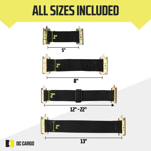 Vista 5 de DC Cargo Mall Correas E Track – Paquete de 4 – Correas de amarre ajustables y estándar resistentes de 12 a 22 pulgadas, compatibles con accesorios