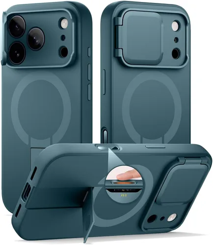 Vista 48 de SURITCH Funda para iPhone 12/12 Pro con cubierta magnética para cámara deslizante y soporte ajustable, compatible con MagSafe, funda protectora Negro
