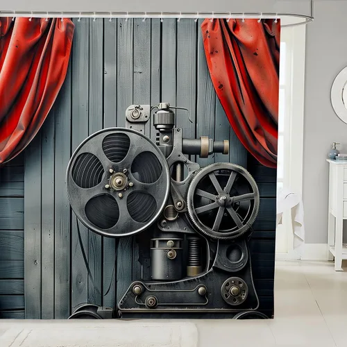 Vista 17 de Homewish Theater Cinema Poster Shower Curtain Set,Retro Movie Bathroom Curtain,Kids Girls Teens Popcorn Waterproof Fabrics Movie Night Bathroom