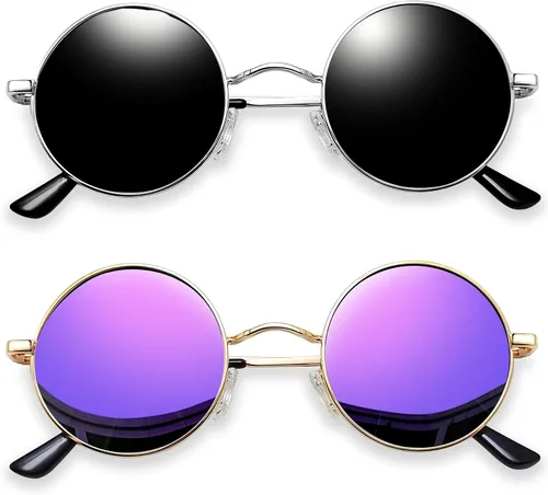 Vista 46 de Joopin Gafas de sol redondas pequeñas Hippie Circle Teashades Traje de protección UV Todo negro
