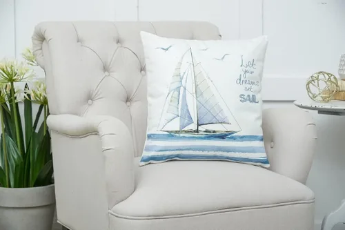 Vista 2 de C&F Home Let Your Dreams Set Sail - Almohada bordada con temática rústica de lago, 18 x 18 pulgadas, color azul