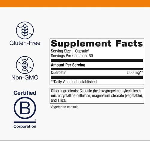 Vista 4 de Metagenics Suplemento de quercetina de 500 mg - Apoyo inmunológico y cardiovascular, protección antioxidante, sin OMG, sin gluten, vegano