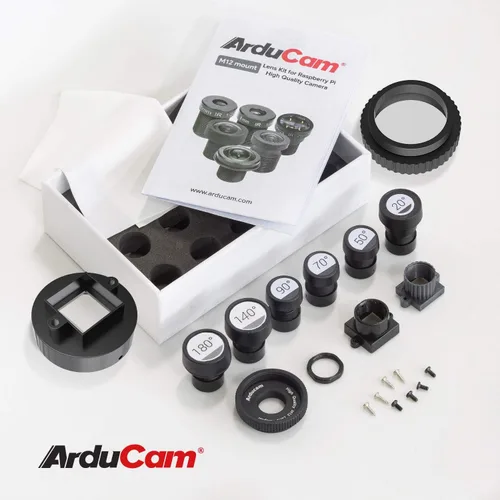 Vista 2 de Arducam Kit de lentes M12 para cámara Raspberry Pi HQ (tipo 1/2.3), telefoto de 20 a 180 grados, gran angular, lentes ojo de pez con adaptador M12 a