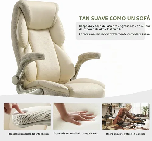 Vista 3 de EUREKA ERGONOMIC Galene - Silla de oficina ejecutiva, color beige Blanco sucio