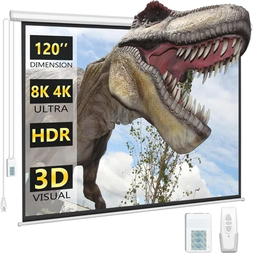 Vista 8 de DINAH Pantalla de proyector eléctrica de 72 pulgadas con control remoto, caída automática de aire para interiores, proyección motorizada 4K 3D HD
